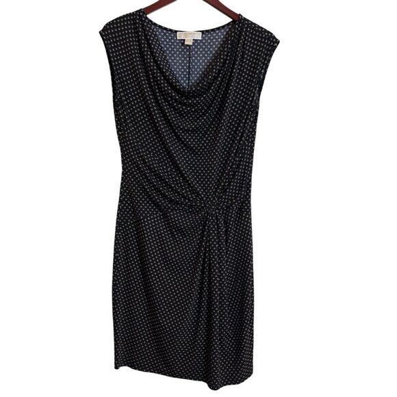 MICHAEL Michael Kors Black Geometric Print Gathered Waist Detail Career Dress - Picture 1 of 12